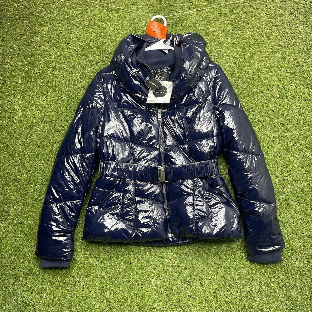Coalition LA Vegan Puffer Jacket Womens Large Belted Cropped Grape Purple NWT